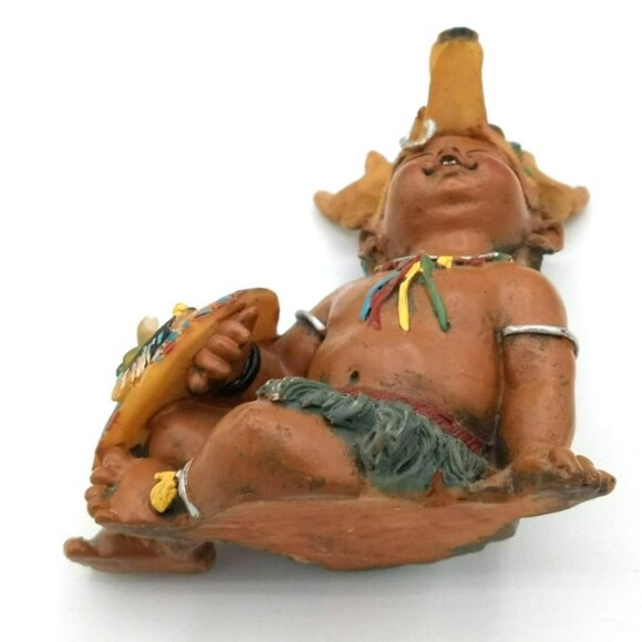 Native American Smiling Baby Figure Deer Antler Headdress Shield Vintage 3 Inch - Picture 13 of 15